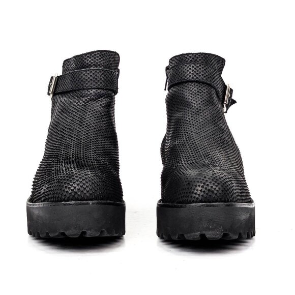 Jeffrey Campbell Women Black Leather Platform Buckle Zip Ankle Boots sz 9.5 - Picture 2 of 7